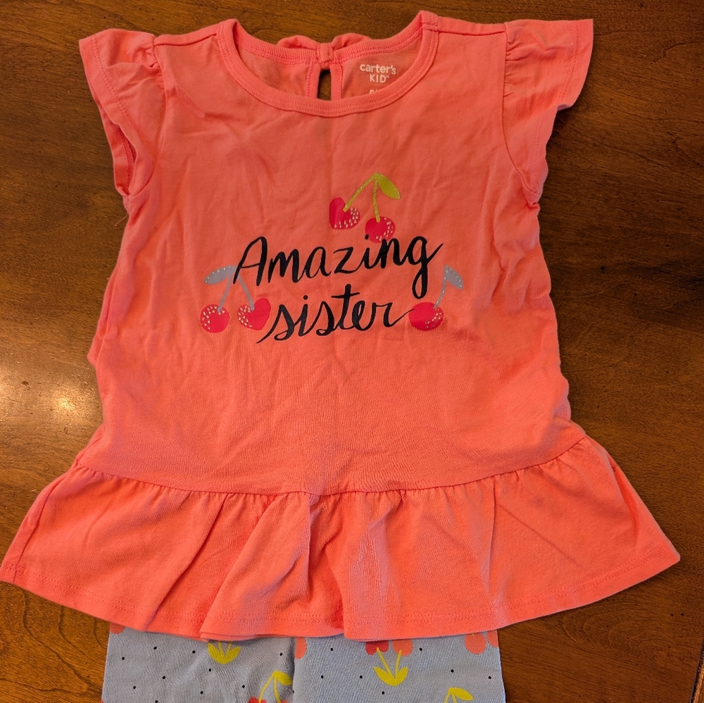 Carter's Coral 'Amazing Sister' Peplum Top And Shorts Set